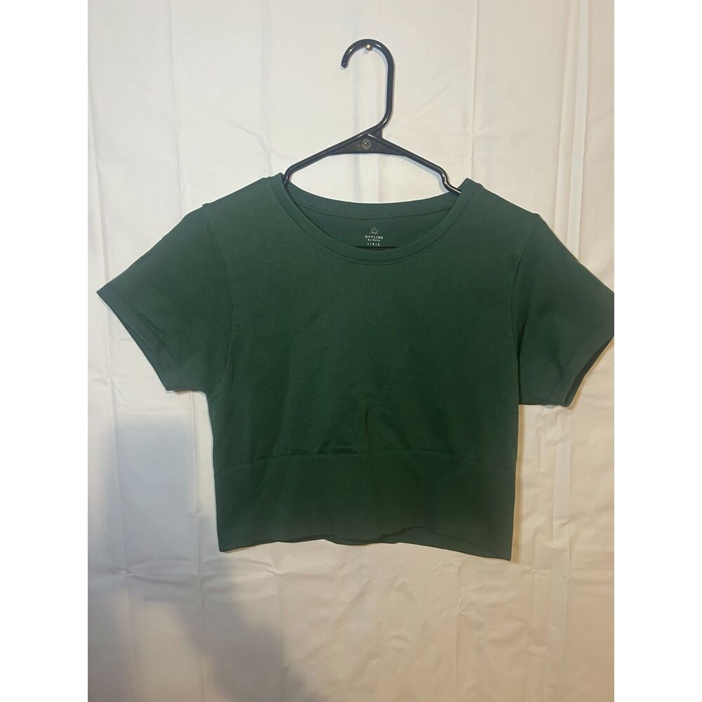 OFFLINE by Aerie Seamless Ribbed Band Cropped T-Shirt L Forest Green Workout